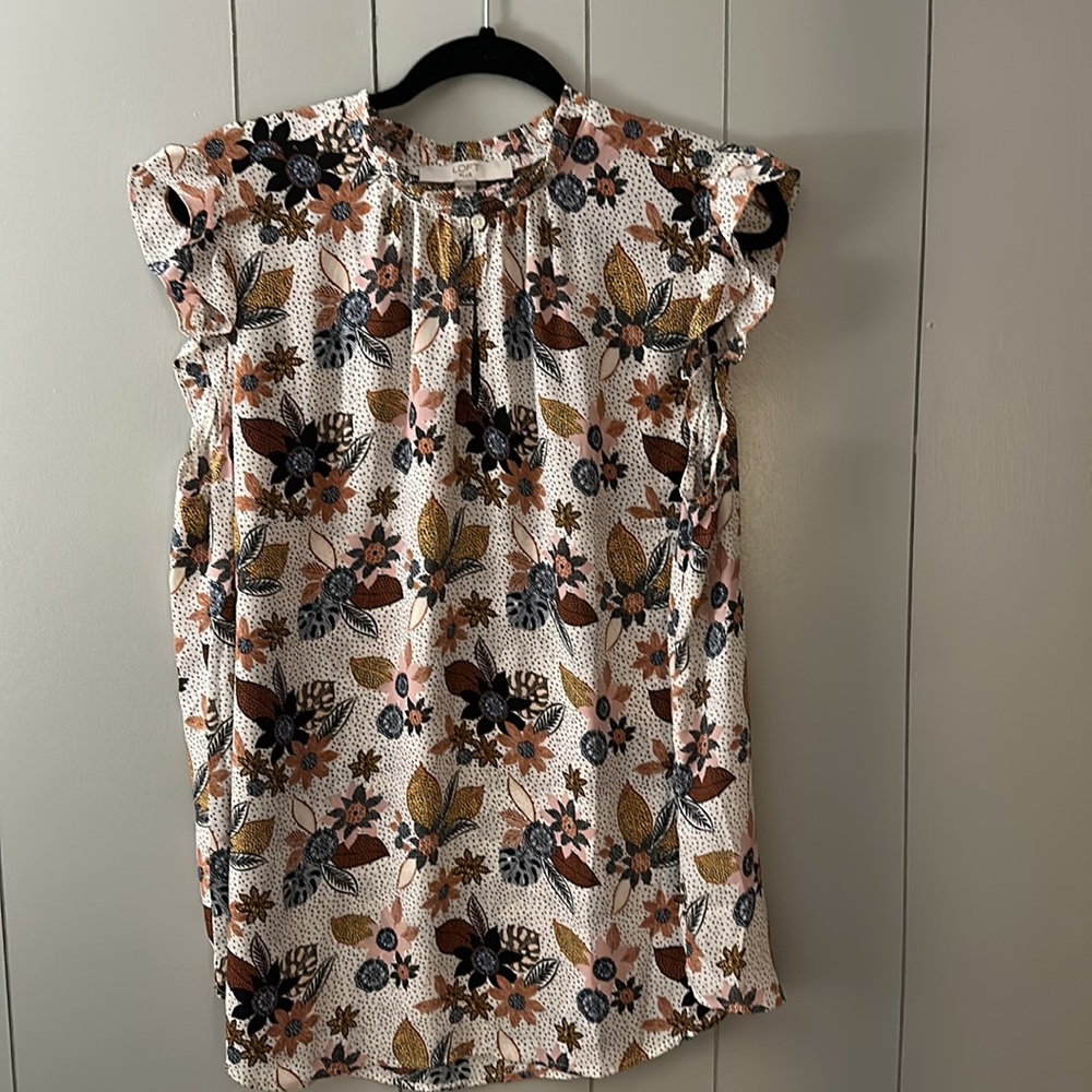 Ann Taylor Loft Women's Top Plus Size 18 Floral Print Ruffled Cap Sleeve